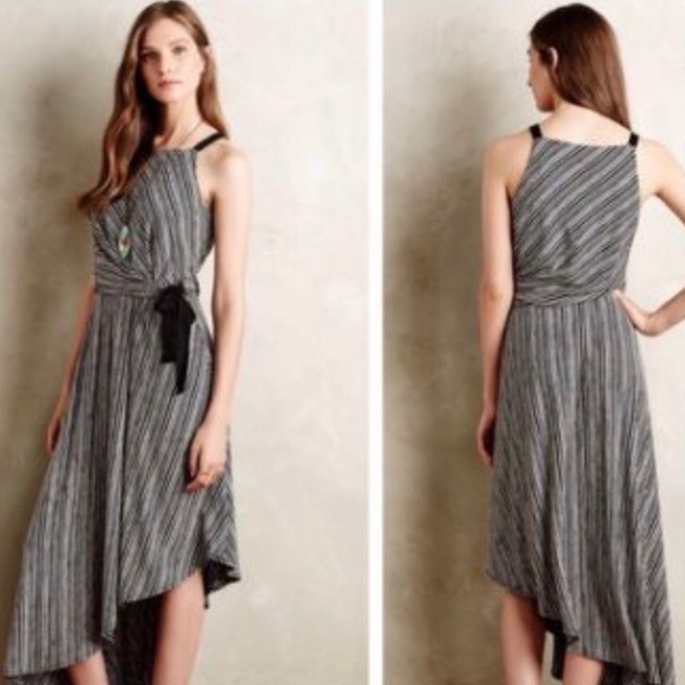 Anthropologie Maeve Striped Tie Waist Midi Dress